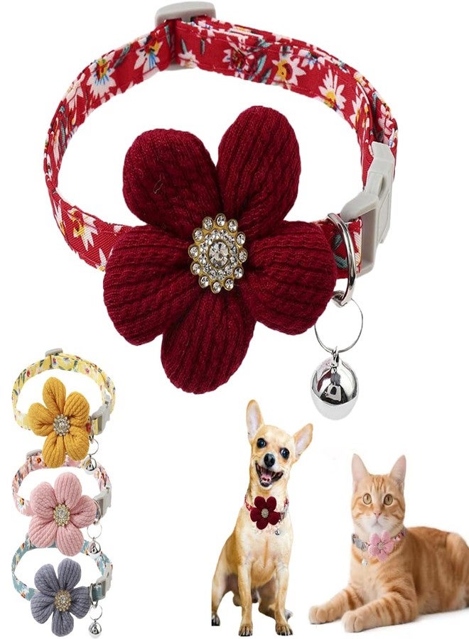 Weimostar Red Small Dog Collar with Bell and Flower, Kitten Bell Collar with Floral Girl Cute Adjustable for XXS XS Extra Small Female Puppy Dogs Cat Tiny Pets Little Kitten Yorkie Chihuahua X-Small - Image 1